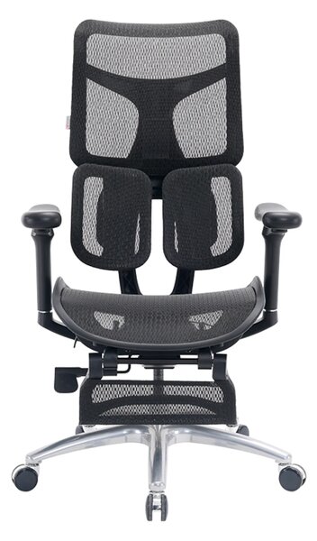 Scaun ergonomic SIHOO S100, cotiere 4D ultra moi, suport lombar adaptiv, spătar reglabil pe inaltime, sezut cu translatie, mecanism multifunctional inclinare/blocare, suport picioare, pivotant, Mesh, Negru