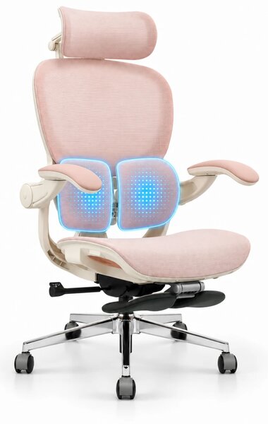 Scaun ergonomic ANEW ARYSE D5, Suport lombar dual 360°, Tetieră 4D, Șezut Zero-Pressure Frameless Mesh, Cotiere Flip-Back 4 poziții, Reclinare 135°, Suport picioare, Roz
