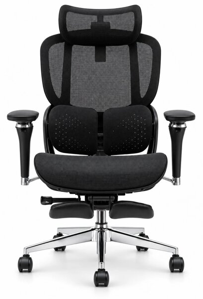 Scaun ergonomic ANEW ARYSE D4 Pro, Suport lombar dual adaptiv 360°, Tetieră 3D, Cotiere 5D, Șezut Glisant Zero-Pressure din Mesh, Suport picioare, Bază metalică, Negru