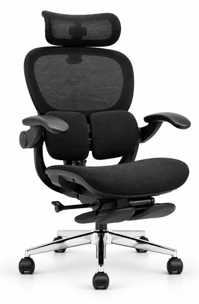 Scaun ergonomic ANEW ARYSE D5, Suport lombar dual 360°, Tetieră 4D, Șezut Zero-Pressure Frameless Mesh, Cotiere Flip-Back 4 poziții, Reclinare 135°, Suport picioare, Negru