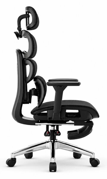 VERTEX PRO – Scaun Ergonomic, Tetieră 4D, Spătar Reglabil pe Înălțime 5 Trepte, Suport Lombar Multipunct, Cotiere 3D, Șezut Mesh Translatabil 5 cm, Recliner 135°, Suport Picioare, Negru