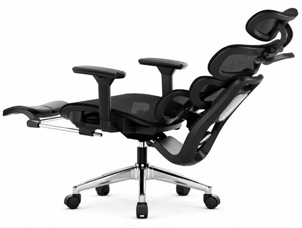 VERTEX PRO – Scaun Ergonomic, Tetieră 4D, Spătar Reglabil pe Înălțime 5 Trepte, Suport Lombar Multipunct, Cotiere 3D, Șezut Mesh Translatabil 5 cm, Recliner 135°, Suport Picioare, Negru