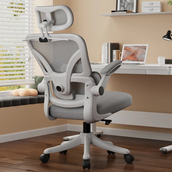 ErgoVision Sponge – Scaun Ergonomic, Suport Lombar Reglabil, Tetieră Reglabilă, Cotiere Rabatabile, Recliner 135°, Umeras, Mesh, Alb/Gri