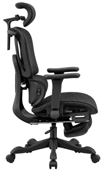 AERION-HM – Scaun ergonomic cu Masaj și Încălzire Lombară, Tetieră 3D, Cotiere 4D, Șezut Glisant, Spătar Reglabil și Suport Picioare, Full Mesh, Negru