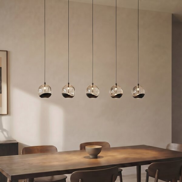 Lucande Lampă suspendată LED Hayley, negru, 5 becuri, alungită, Negru, Camera de zi / sufragerie, Sticlă, Modern