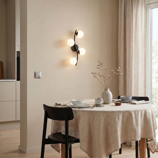 Lampă de perete Lindby, Josiana, reglabil, Negru, Camera de zi, Sticlă, Modern