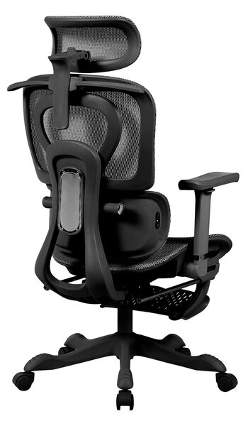 AERION-HM – Scaun ergonomic cu Masaj și Încălzire Lombară, Tetieră 3D, Cotiere 4D, Șezut Glisant, Spătar Reglabil și Suport Picioare, Full Mesh, Negru