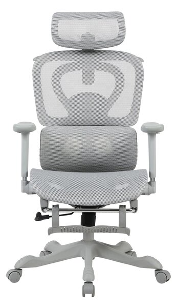 AERION-HM – Scaun ergonomic cu Masaj și Încălzire Lombară, Tetieră 3D, Cotiere 4D, Șezut Glisant, Spătar Reglabil și Suport Picioare, Full Mesh, Gri