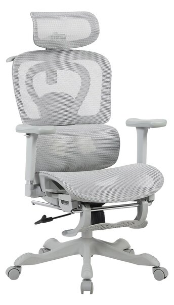 AERION-HM – Scaun ergonomic cu Masaj și Încălzire Lombară, Tetieră 3D, Cotiere 4D, Șezut Glisant, Spătar Reglabil și Suport Picioare, Full Mesh, Gri