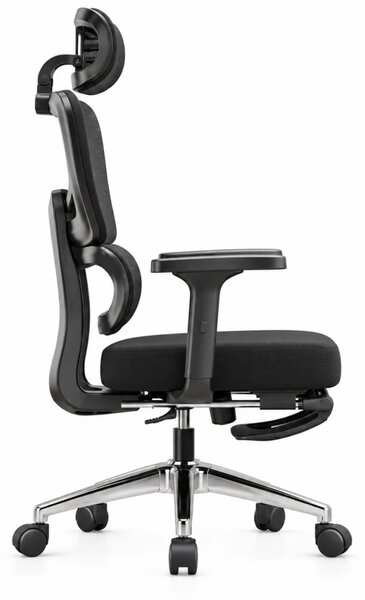 VARENO-H – Scaun ergonomic cu tetieră 4D, șezut culisant, suport lombar, cotiere 3D, reclinare 135°, suport pentru picioare, Negru