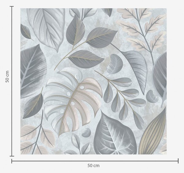 Tapet Frunziș decorativ de dimensiuni mari, în nuanțe de albastru-gri, Tapet natura, Tapet frunze, a01241 : Uwalls.ro