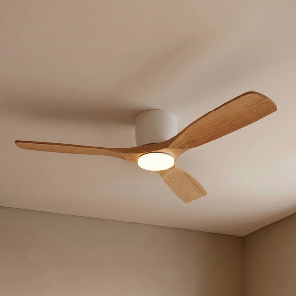 Lucande Ventilator de tavan LED inteligent Moneno, alb/lemn, Tuya, reglabil, Lemn, Camera de zi / sufragerie, Metal, Modern