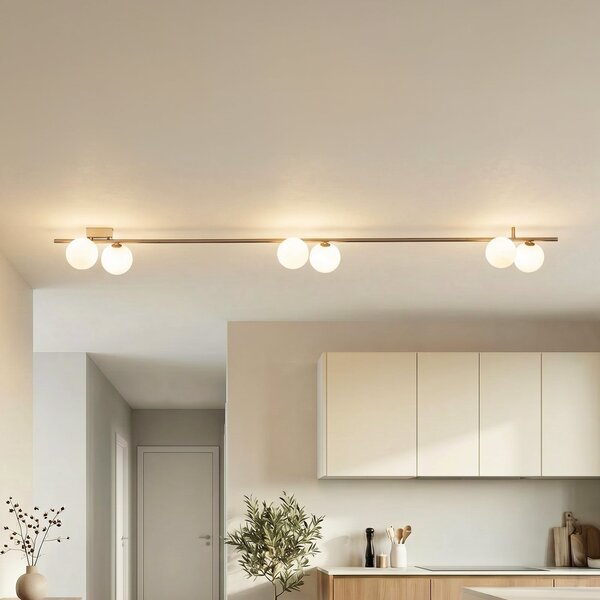 TK Lighting Plafonieră Imelo, maro, 6 becuri, sticlă, lungime 200 cm, reglabil, Maro / Rugină, dormitor, Sticlă