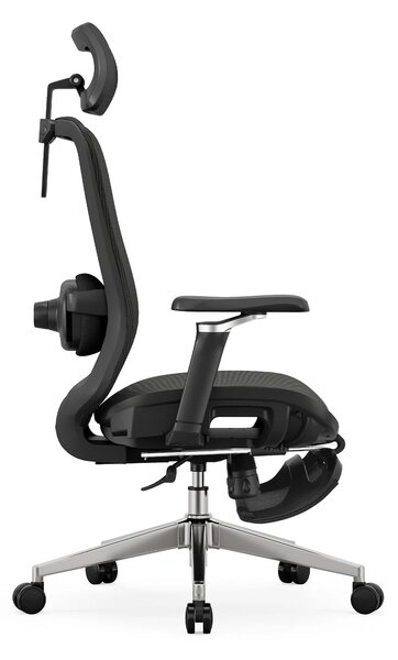 Scaun ergonomic premium Lita-H-M, masaj lombar electric, șezut glisant, tetieră 2D, cotiere 5D, reclinare 125°, suport picioare, bază metalică, Full Mesh, Negru