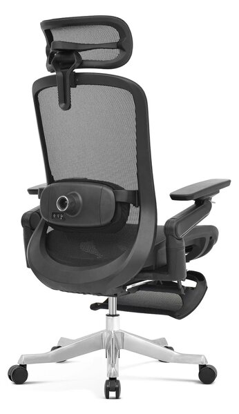 Scaun ergonomic premium Camila-H-MF, masaj lombar, șezut glisant, tetieră 4D, cotiere 6D, reclinare 145°, suport picioare, Full Mesh, bază aluminiu, Negru