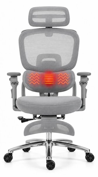 VIGOCHAIR ULTRA PRO FOAM SEAT Scaun ergonomic, spatar reglare verticala, suport lombar cu masaj si incalzire, sezut translatie, cotiere 6D, suport picioare, Gri