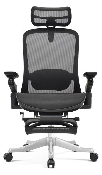 Scaun ergonomic premium Camila-H-MF, masaj lombar, șezut glisant, tetieră 4D, cotiere 6D, reclinare 145°, suport picioare, Full Mesh, bază aluminiu, Negru