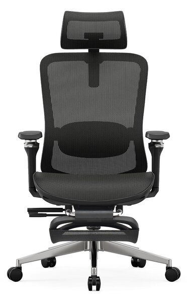 Scaun ergonomic premium Lita-H-M, masaj lombar electric, șezut glisant, tetieră 2D, cotiere 5D, reclinare 125°, suport picioare, bază metalică, Full Mesh, Negru