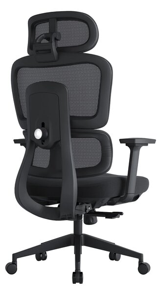Scaun ergonomic premium Kino-H, spătar reglabil pe înălțime, suport lombar reglabil, tetieră 3D, cotiere 3D, șezut glisant, reclinare 125°, Mesh + Textil, Negru