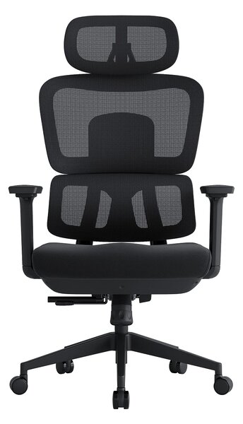 Scaun ergonomic premium Kino-H, spătar reglabil pe înălțime, suport lombar reglabil, tetieră 3D, cotiere 3D, șezut glisant, reclinare 125°, Mesh + Textil, Negru