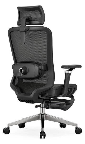 Scaun ergonomic premium Lita-H-M, masaj lombar electric, șezut glisant, tetieră 2D, cotiere 5D, reclinare 125°, suport picioare, bază metalică, Full Mesh, Negru