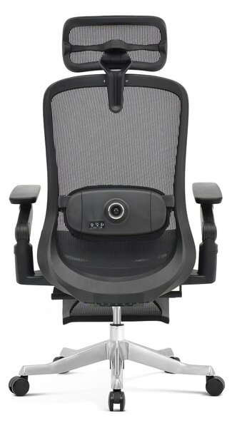 Scaun ergonomic premium Camila-H-MF, masaj lombar, șezut glisant, tetieră 4D, cotiere 6D, reclinare 145°, suport picioare, Full Mesh, bază aluminiu, Negru
