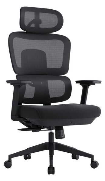 Scaun ergonomic premium Kino-H, spătar reglabil pe înălțime, suport lombar reglabil, tetieră 3D, cotiere 3D, șezut glisant, reclinare 125°, Mesh + Textil, Negru