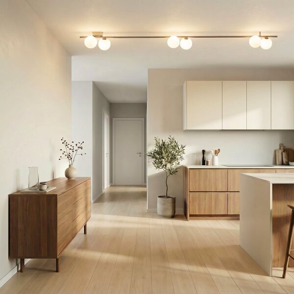 TK Lighting Plafonieră Imelo, maro, 6 becuri, sticlă, lungime 200 cm, reglabil, Maro / Rugină, dormitor, Sticlă