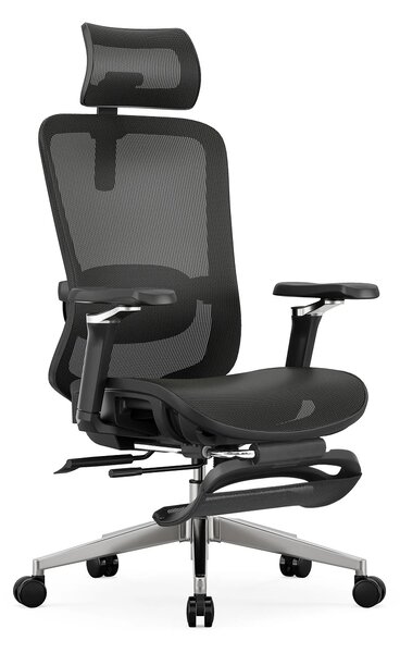Scaun ergonomic premium Lita-H-M, masaj lombar electric, șezut glisant, tetieră 2D, cotiere 5D, reclinare 125°, suport picioare, bază metalică, Full Mesh, Negru