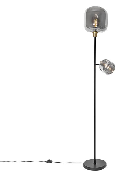 Lampa de podea neagră cu auriu cu sticlă fumurie cu 2 lumini - Zuzanna