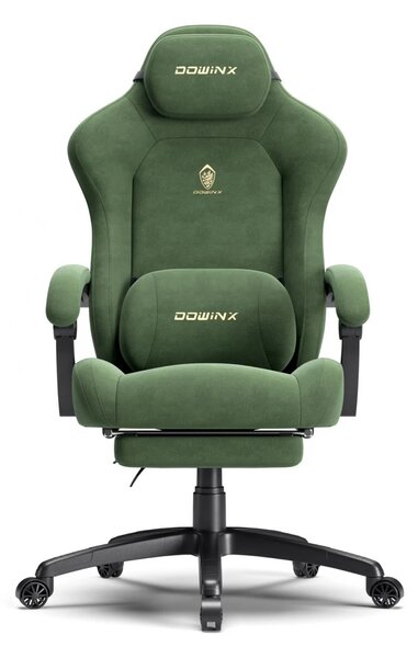 DOWINX – Scaun Gaming, Suport Lombar cu Masaj, Șezut cu Arcuri Metalice și Spumă, Rabatabil 90°-160°, Suport picioare, Rezistent 160 kg, material textil, Verde