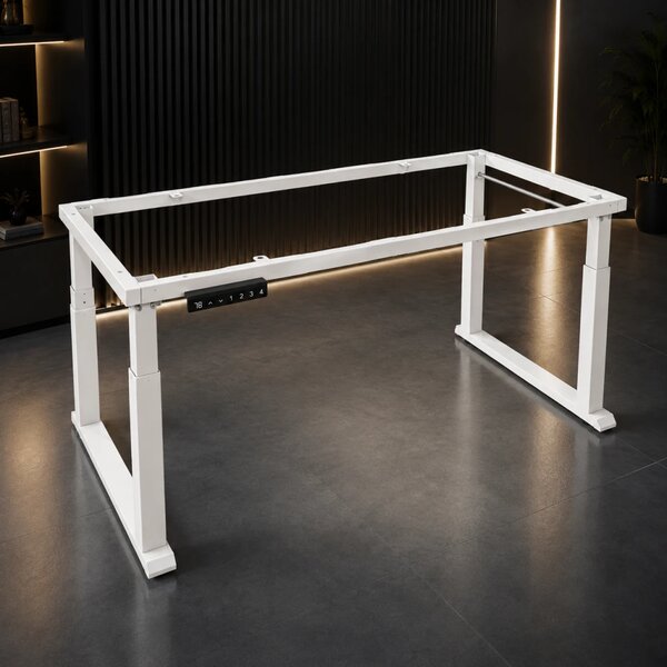 ELEVON ST01 - Cadru electric reglabil pentru birou, 2 motoare, înălțime reglabilă 70–114 cm, structură extensibilă 112–165 cm, 4 memorii, senzor anti-coliziune, funcționare silențioasă, Alb
