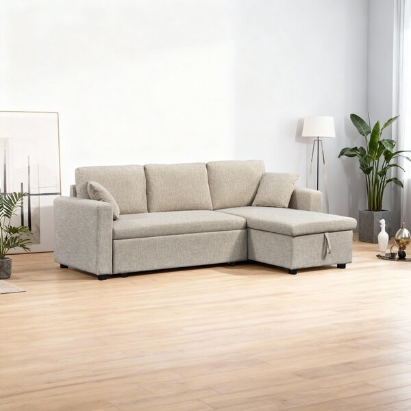 Coltar extensibil pe dreapta cu spatiu de depozitare, Kamore, Bej, 146x223x85 cm