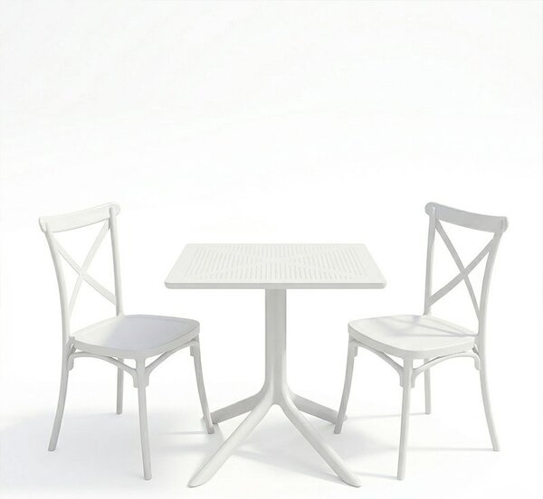 Set 3 bucati masa si scaune gradina, Groovy Crossie, Alb, 60x60x76 cm