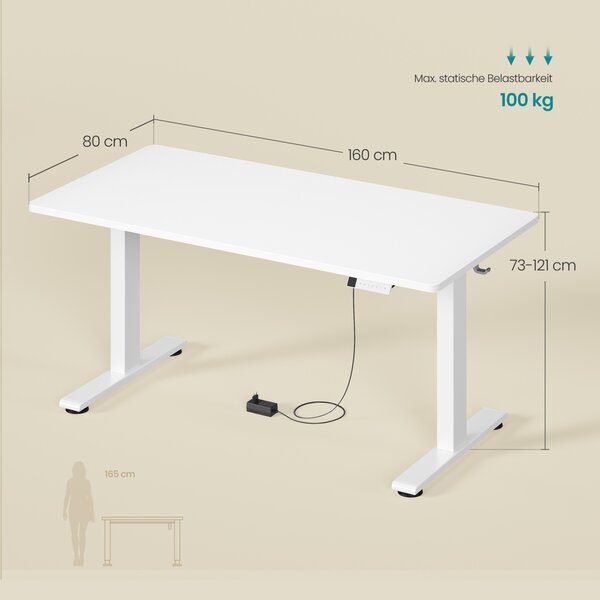 Birou reglabil pe inaltime Songmics, Balok, Alb, 160x80x121 cm