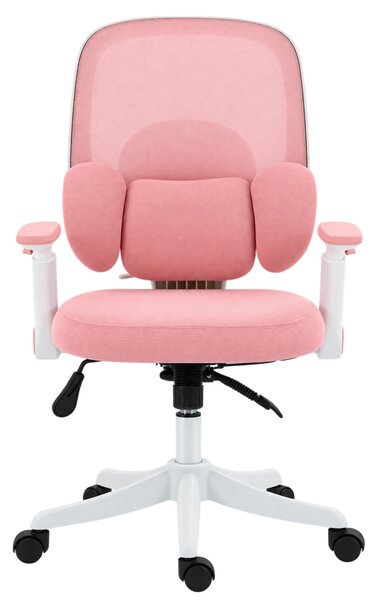 LUMBARIS 871– Scaun Ergonomic cu Suport Lombar Triplu Ajustabil, Cotiere Reglabile, Spătar Mesh, Înclinare 90°–135°, Roz/Alb