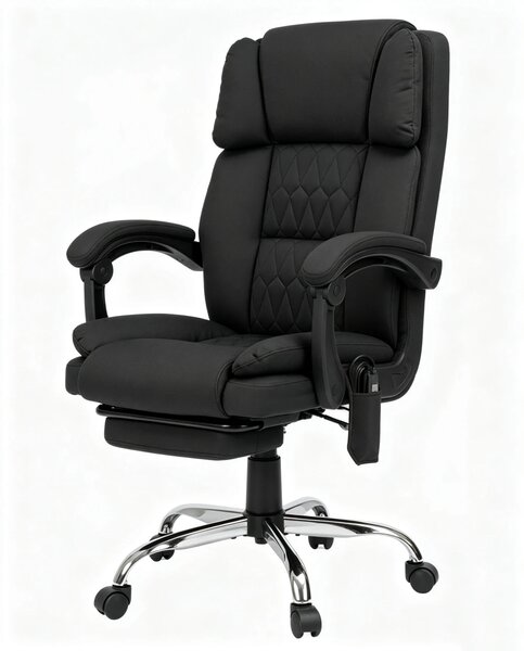 PRESTIGE FABRIC OC-514 PRO – Scaun Directorial Tapițerie Premium Dublu Strat Anti-Zgâriere, Masaj în 7 Puncte, Mecanism Multifuncțional, Suport Picioare, Bază Cromată, Negru