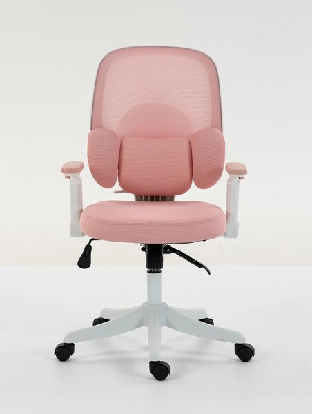 LUMBARIS 871– Scaun Ergonomic cu Suport Lombar Triplu Ajustabil, Cotiere Reglabile, Spătar Mesh, Înclinare 90°–135°, Roz/Alb