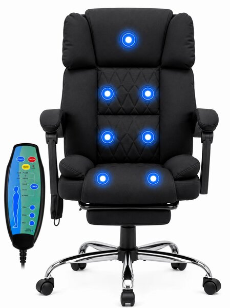 PRESTIGE FABRIC OC-514 PRO – Scaun Directorial Tapițerie Premium Dublu Strat Anti-Zgâriere, Masaj în 7 Puncte, Mecanism Multifuncțional, Suport Picioare, Bază Cromată, Negru