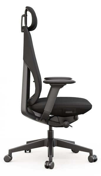 Scaun Ergonomic Premium, Mecanism Italian DONATI, Tetieră Reglabilă, Suport Lombar Ajustabil, Cotiere 4D, Șezut cu Translație, Negru