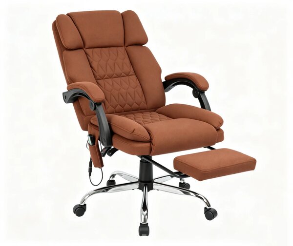 PRESTIGE FABRIC OC-514 PRO – Scaun Directorial Tapițerie Premium Dublu Strat Anti-Zgâriere, Masaj în 7 Puncte, Mecanism Multifuncțional, Suport Picioare, Bază Cromată, Maro