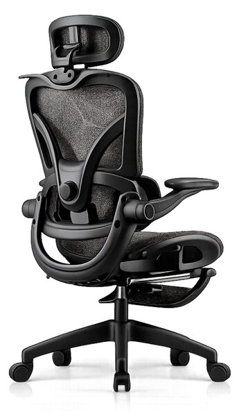 RESIGILAT- ErgoVision Pro – Scaun Ergonomic, Suport Lombar Reglabil, Umeras, Cotiere Rabatabile, Suport pentru Picioare, Mesh, Negru