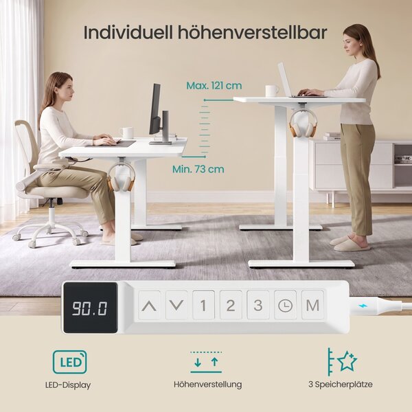 Birou reglabil pe inaltime Songmics, Balok, Alb, 160x80x121 cm