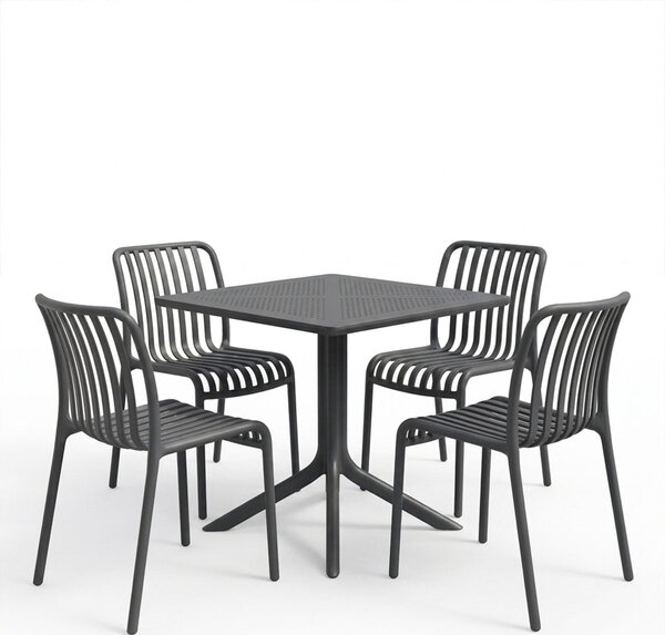 Set mobilier dining 5 piese Zoi Groovy, Antracit, 80x80x74 cm