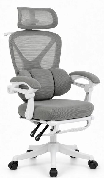 ELITE PRO 870GR – Scaun Ergonomic Premium, Mesh Respirabil, Tetieră Reglabilă, Suport Lombar, Suport pentru Picioare Retractabil, Funcție Recliner, Reglaj pe Înălțime, Gri