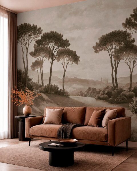 Tapet Peisaj cu copaci în tonuri sepia de epocă, Fototapet Natură, w05122v2 : Uwalls.ro