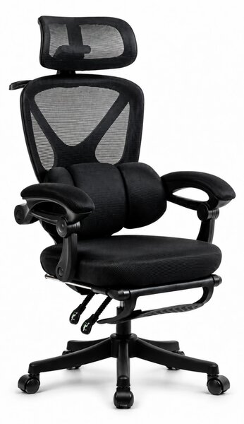 ELITE PRO 870BK – Scaun Ergonomic Premium, Mesh Respirabil, Tetieră Reglabilă, Suport Lombar, Suport pentru Picioare Retractabil, Funcție Recliner, Reglaj pe Înălțime, Negru
