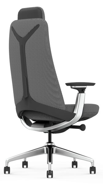 Scaun Ergonomic Premium cu Tetieră Reglabilă, Suport Lombar Ajustabil, Cotiere 3D, Mecanism Multifuncțional și Bază din Aluminiu, Gri