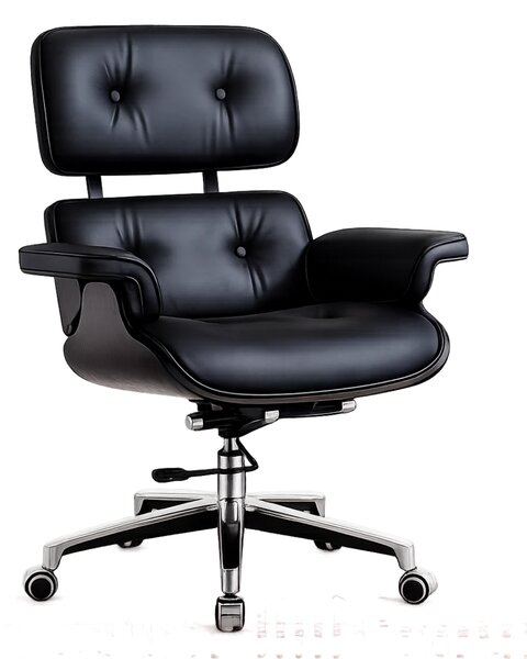 EXECUTIVE PRESTIGE – Scaun Directorial Ergonomic Premium, cu Piele PU, Furnir Negru, Bază din Aluminiu, Reglaj pe Înălțime și Funcție de Înclinare, Negru