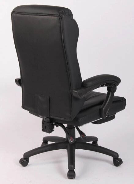 RESIGILAT- Scaun directorial, suport picioare, inaltime reglabila, spatar rabatabil 90-130 grade, piele PU, Negru
